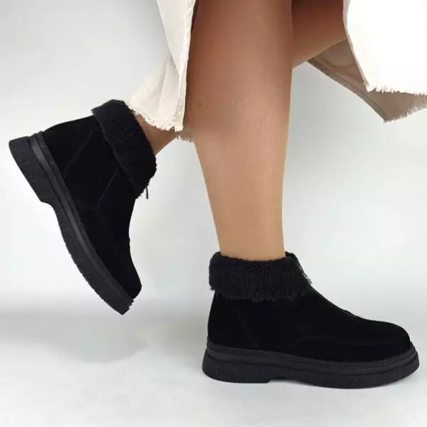 Ботинки женские MYZ кожаные молодежные натуральная кожа и замша черная мех зимние 36 37 38 39 40 41 черевики жіночі натуральна замша шкіра чорна зимові хутро