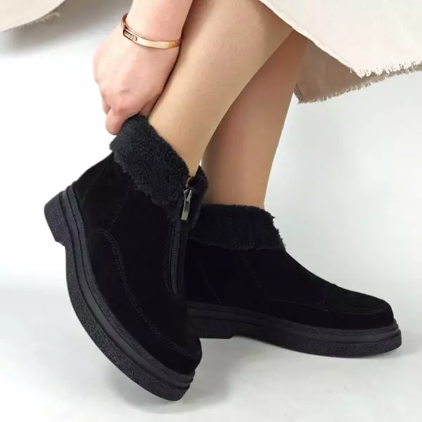 Ботинки женские MYZ кожаные молодежные натуральная кожа и замша черная мех зимние 36 37 38 39 40 41 черевики жіночі натуральна замша шкіра чорна зимові хутро