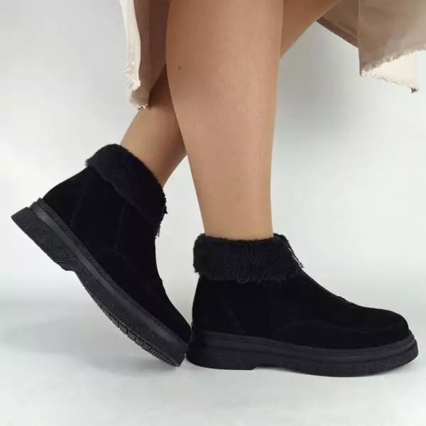 Ботинки женские MYZ кожаные молодежные натуральная кожа и замша черная мех зимние 36 37 38 39 40 41 черевики жіночі натуральна замша шкіра чорна зимові хутро