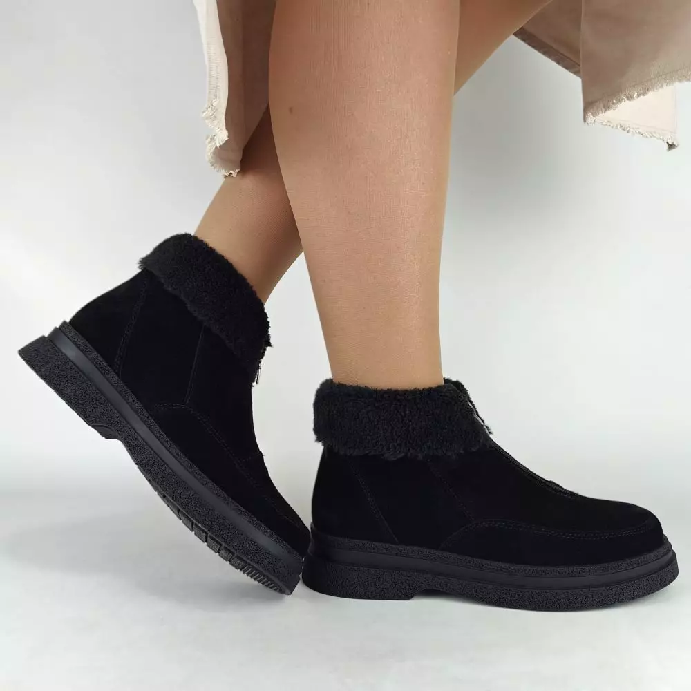 Ботинки женские MYZ кожаные молодежные натуральная кожа и замша черная мех зимние 36 37 38 39 40 41 черевики жіночі натуральна замша шкіра чорна зимові хутро