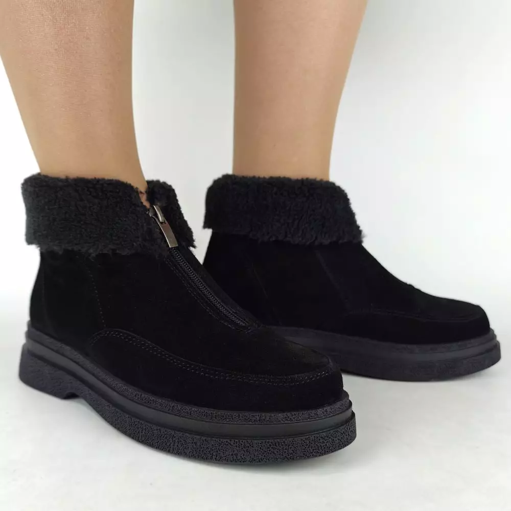 Ботинки женские MYZ кожаные молодежные натуральная кожа и замша черная мех зимние 36 37 38 39 40 41 черевики жіночі натуральна замша шкіра чорна зимові хутро