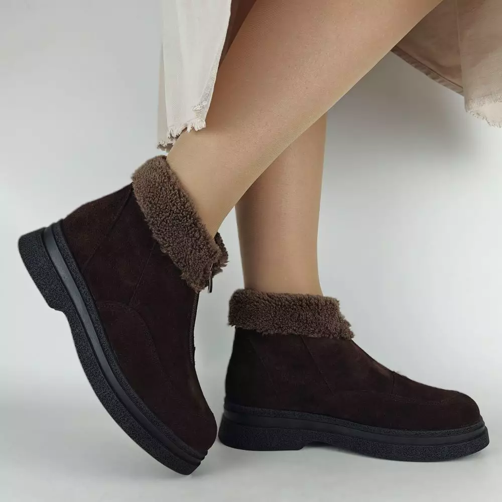 Ботинки женские MYZ МАЙЗ кожаные молодежные бежевые нюд latte латте натуральная кожа и замша мех зимние 36 37 38 39 40 41 черевики жіночі натуральна замша лате шкіра коричнева шоколад зимові хутро