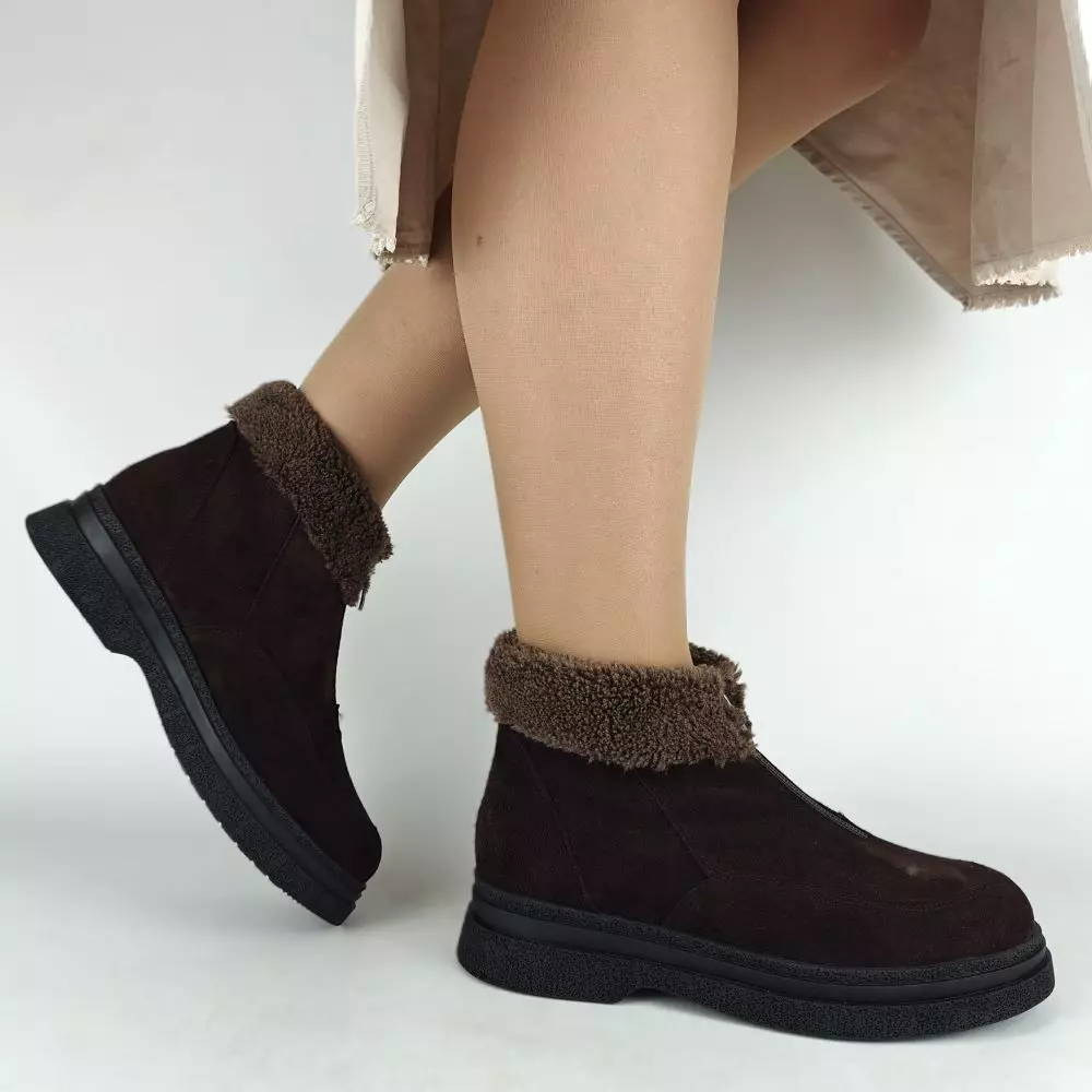 Ботинки женские MYZ МАЙЗ кожаные молодежные бежевые нюд latte латте натуральная кожа и замша мех зимние 36 37 38 39 40 41 черевики жіночі натуральна замша лате шкіра коричнева шоколад зимові хутро