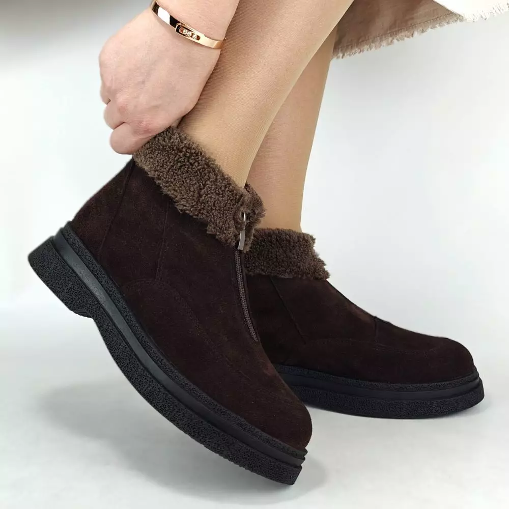 Ботинки женские MYZ МАЙЗ кожаные молодежные бежевые нюд latte латте натуральная кожа и замша мех зимние 36 37 38 39 40 41 черевики жіночі натуральна замша лате шкіра коричнева шоколад зимові хутро