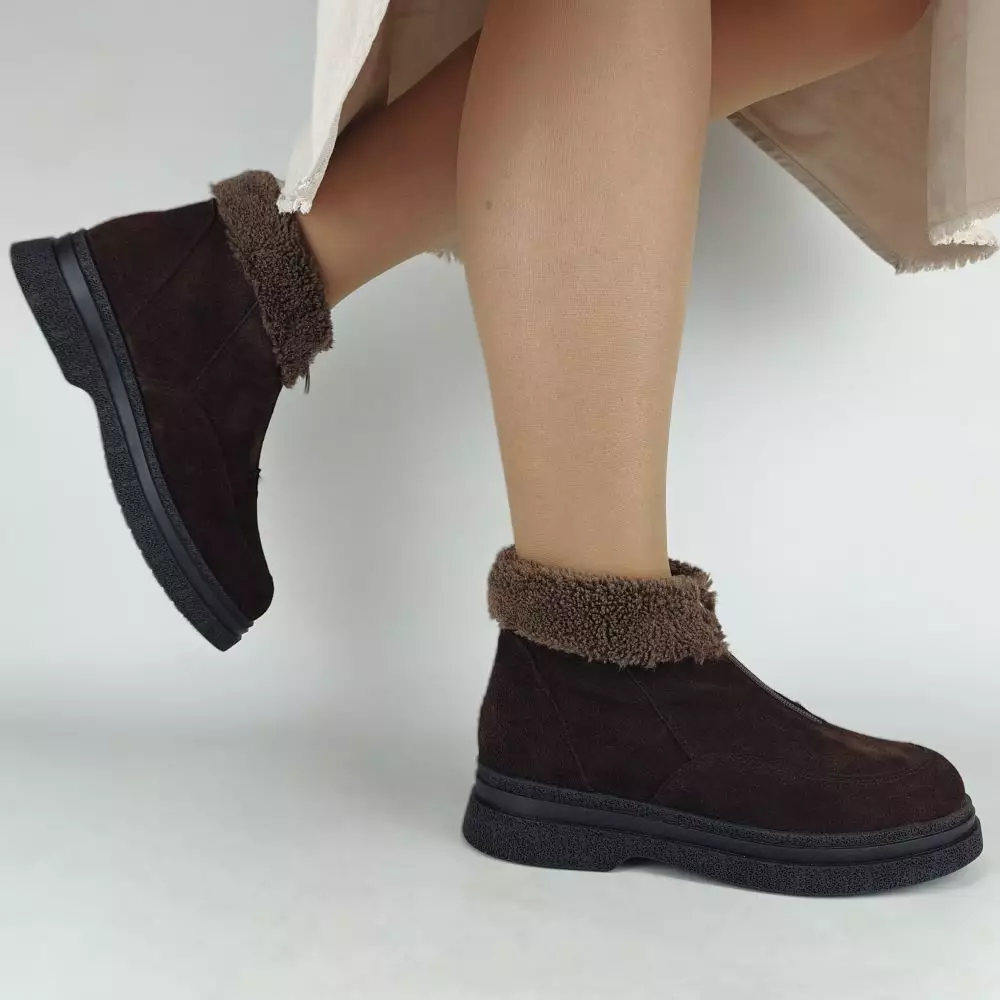 Ботинки женские MYZ МАЙЗ кожаные молодежные бежевые нюд latte латте натуральная кожа и замша мех зимние 36 37 38 39 40 41 черевики жіночі натуральна замша лате шкіра коричнева шоколад зимові хутро