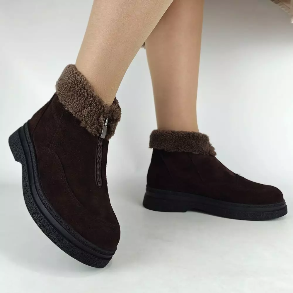 Ботинки женские MYZ МАЙЗ кожаные молодежные бежевые нюд latte латте натуральная кожа и замша мех зимние 36 37 38 39 40 41 черевики жіночі натуральна замша лате шкіра коричнева шоколад зимові хутро