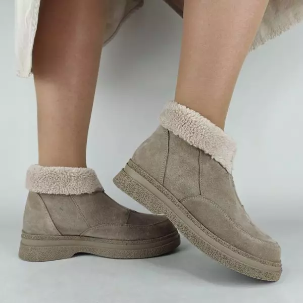 Ботинки женские MYZ МАЙЗ кожаные молодежные бежевые нюд latte латте натуральная кожа и замша мех зимние 36 37 38 39 40 41 черевики жіночі натуральна замша лате шкіра бежева нюдова зимові хутро