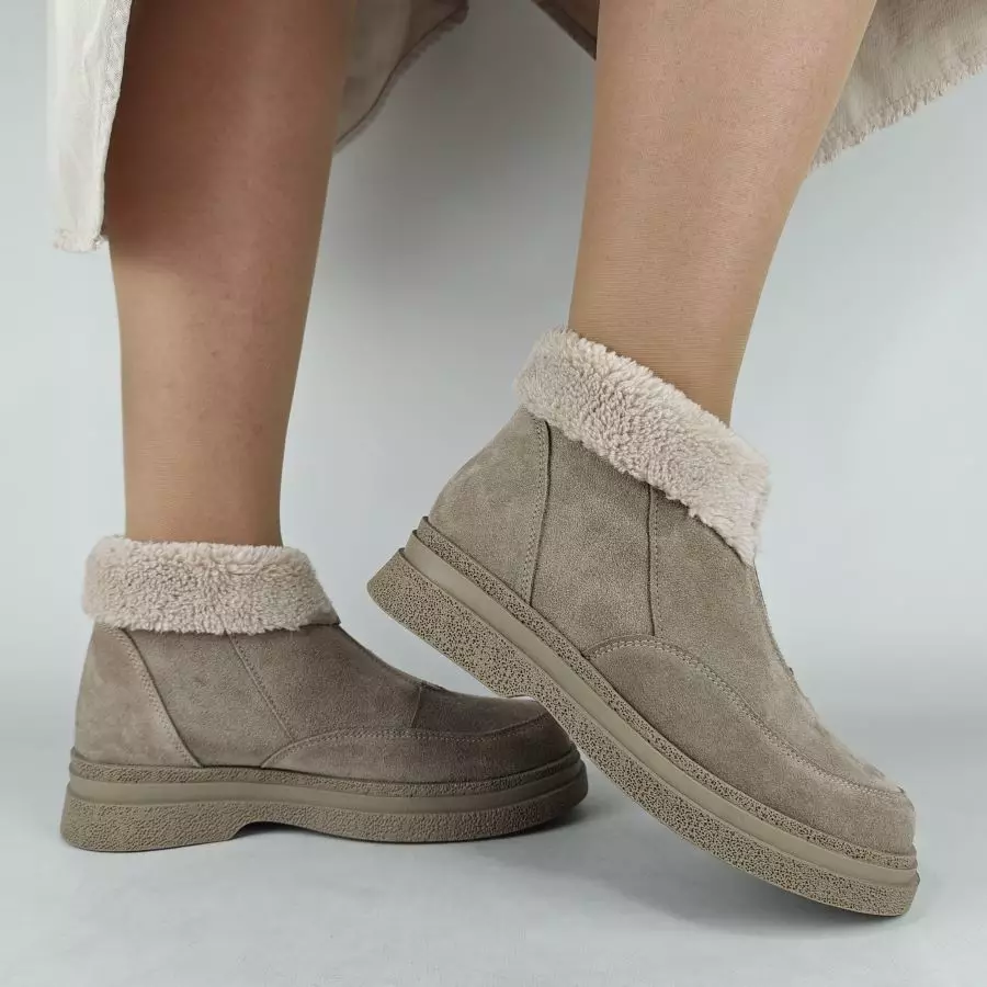 Ботинки женские MYZ МАЙЗ кожаные молодежные бежевые нюд latte латте натуральная кожа и замша мех зимние 36 37 38 39 40 41 черевики жіночі натуральна замша лате шкіра бежева нюдова зимові хутро