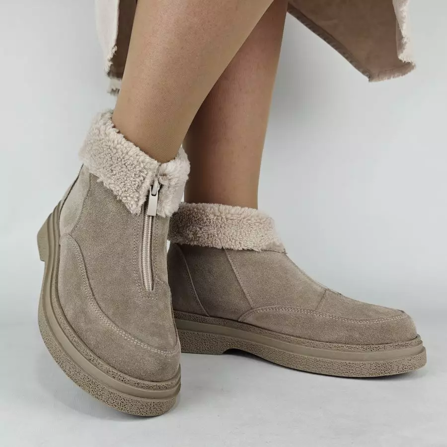 Ботинки женские MYZ МАЙЗ кожаные молодежные бежевые нюд latte латте натуральная кожа и замша мех зимние 36 37 38 39 40 41 черевики жіночі натуральна замша лате шкіра бежева нюдова зимові хутро