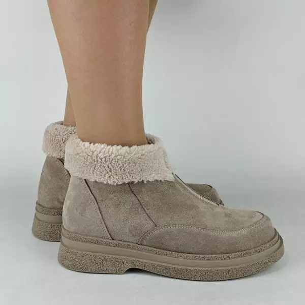 Ботинки женские MYZ МАЙЗ кожаные молодежные бежевые нюд latte латте натуральная кожа и замша мех зимние 36 37 38 39 40 41 черевики жіночі натуральна замша лате шкіра бежева нюдова зимові хутро