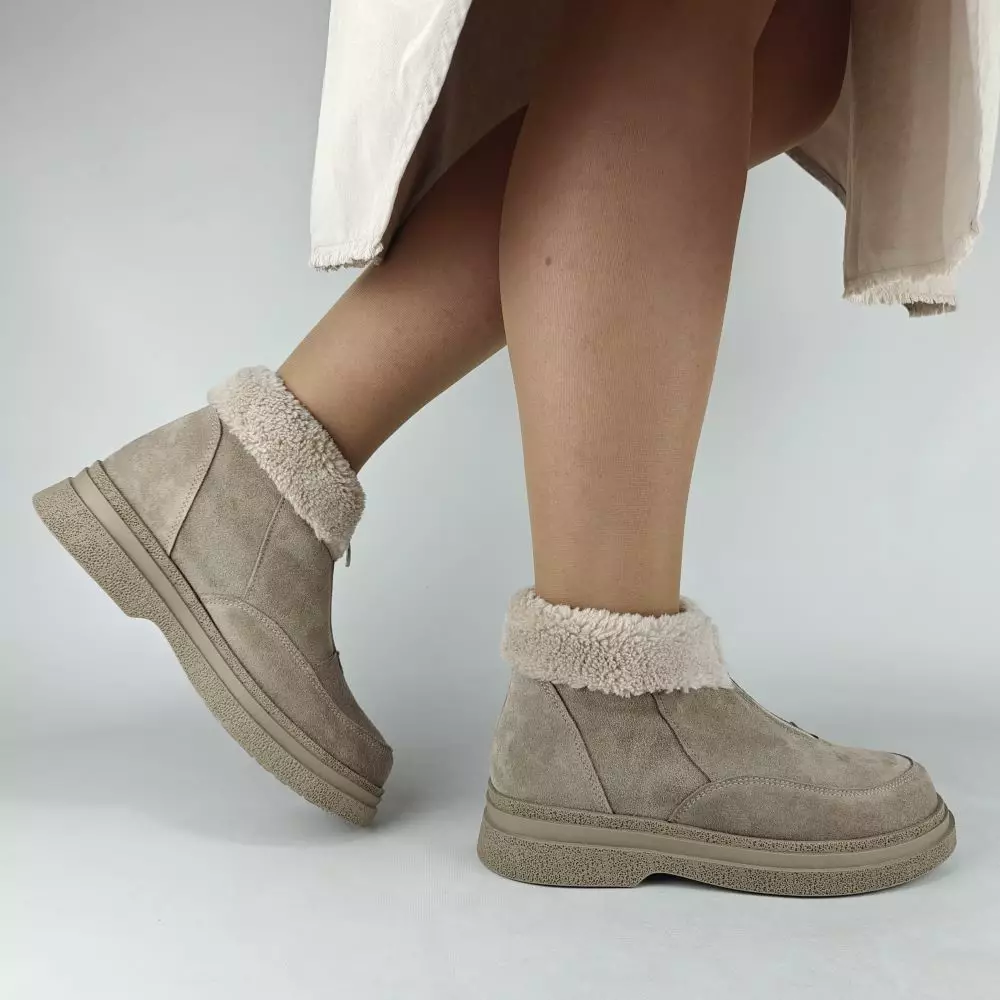 Ботинки женские MYZ МАЙЗ кожаные молодежные бежевые нюд latte латте натуральная кожа и замша мех зимние 36 37 38 39 40 41 черевики жіночі натуральна замша лате шкіра бежева нюдова зимові хутро