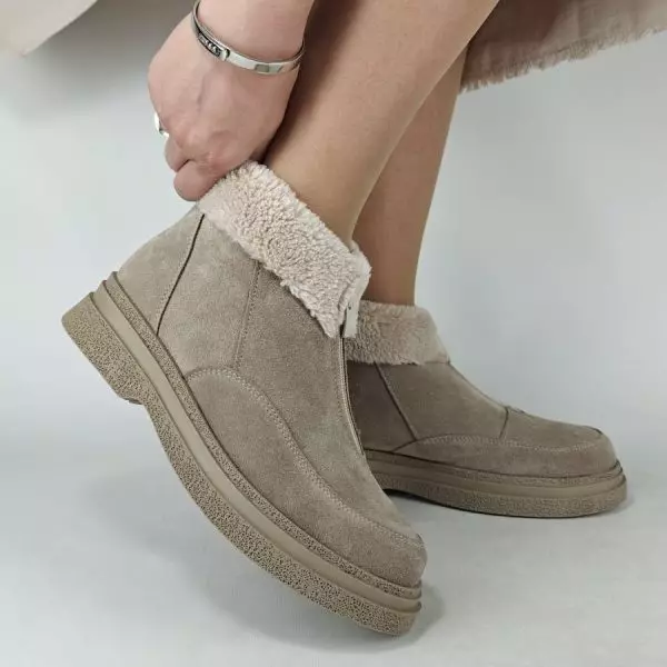 Ботинки женские MYZ МАЙЗ кожаные молодежные бежевые нюд latte латте натуральная кожа и замша мех зимние 36 37 38 39 40 41 черевики жіночі натуральна замша лате шкіра бежева нюдова зимові хутро