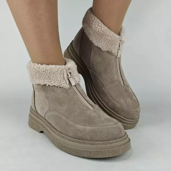 Ботинки женские MYZ МАЙЗ кожаные молодежные бежевые нюд latte латте натуральная кожа и замша мех зимние 36 37 38 39 40 41 черевики жіночі натуральна замша лате шкіра бежева нюдова зимові хутро