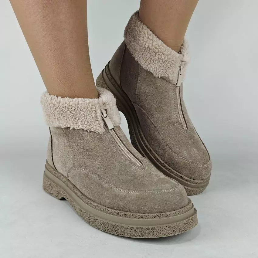 Ботинки женские MYZ МАЙЗ кожаные молодежные бежевые нюд latte латте натуральная кожа и замша мех зимние 36 37 38 39 40 41 черевики жіночі натуральна замша лате шкіра бежева нюдова зимові хутро