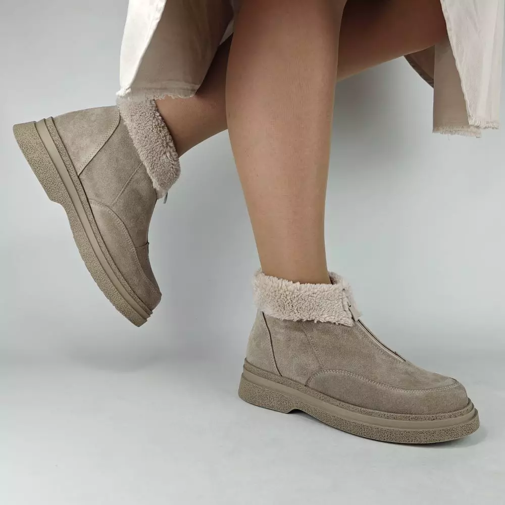 Ботинки женские MYZ МАЙЗ кожаные молодежные бежевые нюд latte латте натуральная кожа и замша мех зимние 36 37 38 39 40 41 черевики жіночі натуральна замша лате шкіра бежева нюдова зимові хутро