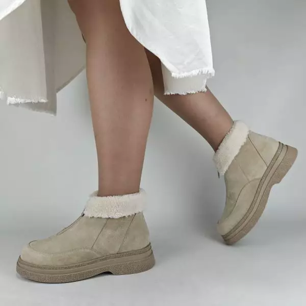 Ботинки женские MYZ кожаные молодежные бежевые нюд натуральная кожа и замша мех зимние 36 37 38 39 40 41 черевики жіночі натуральна шкіра бежева нюдова зимові хутро