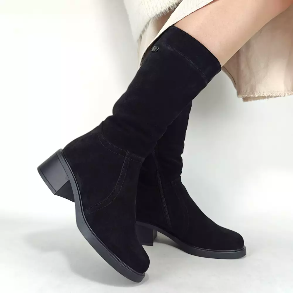 Сапоги полусапожки женские MYZ МАЙЗ кожаные молодежные натуральная кожа и замша черная мех зимние 36 37 38 39 40 41 чоботи напівчоботи жіночі натуральна замша шкіра чорна зимові хутро