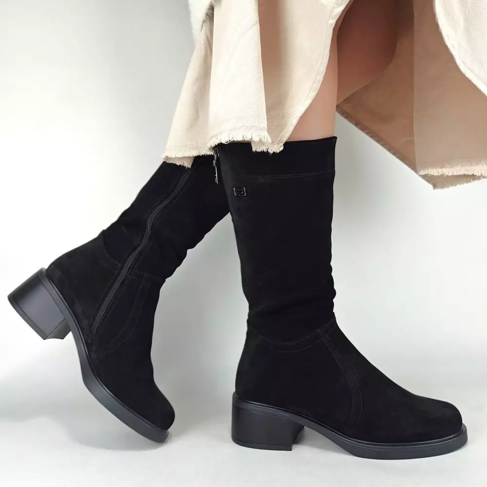 Сапоги полусапожки женские MYZ МАЙЗ кожаные молодежные натуральная кожа и замша черная мех зимние 36 37 38 39 40 41 чоботи напівчоботи жіночі натуральна замша шкіра чорна зимові хутро