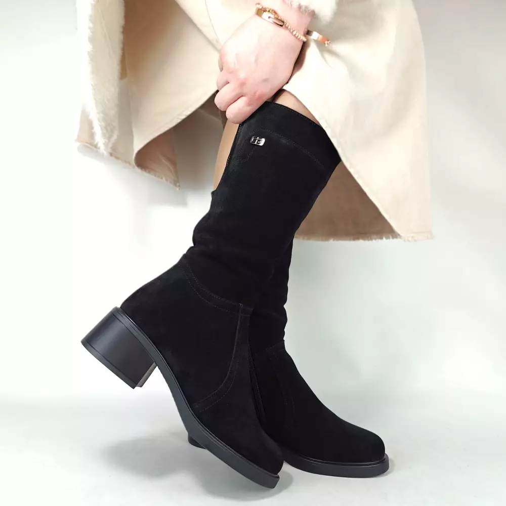 Сапоги полусапожки женские MYZ МАЙЗ кожаные молодежные натуральная кожа и замша черная мех зимние 36 37 38 39 40 41 чоботи напівчоботи жіночі натуральна замша шкіра чорна зимові хутро