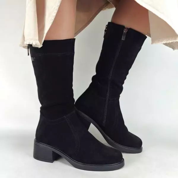 Сапоги полусапожки женские MYZ МАЙЗ кожаные молодежные натуральная кожа и замша черная мех зимние 36 37 38 39 40 41 чоботи напівчоботи жіночі натуральна замша шкіра чорна зимові хутро