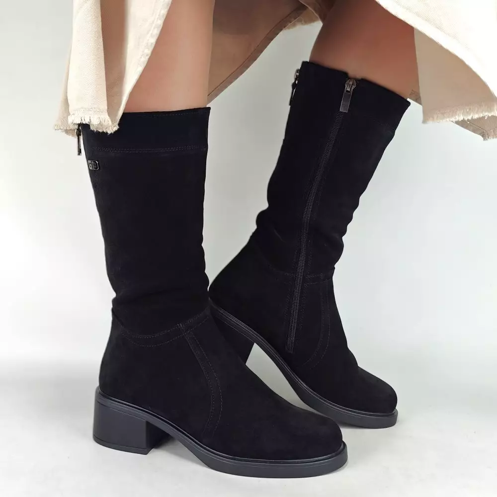 Сапоги полусапожки женские MYZ МАЙЗ кожаные молодежные натуральная кожа и замша черная мех зимние 36 37 38 39 40 41 чоботи напівчоботи жіночі натуральна замша шкіра чорна зимові хутро