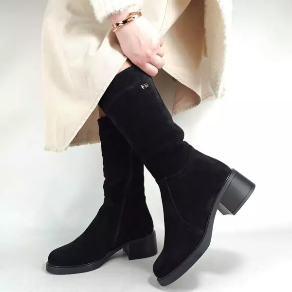 Сапоги полусапожки женские MYZ МАЙЗ кожаные молодежные натуральная кожа и замша черная мех зимние 36 37 38 39 40 41 чоботи напівчоботи жіночі натуральна замша шкіра чорна зимові хутро