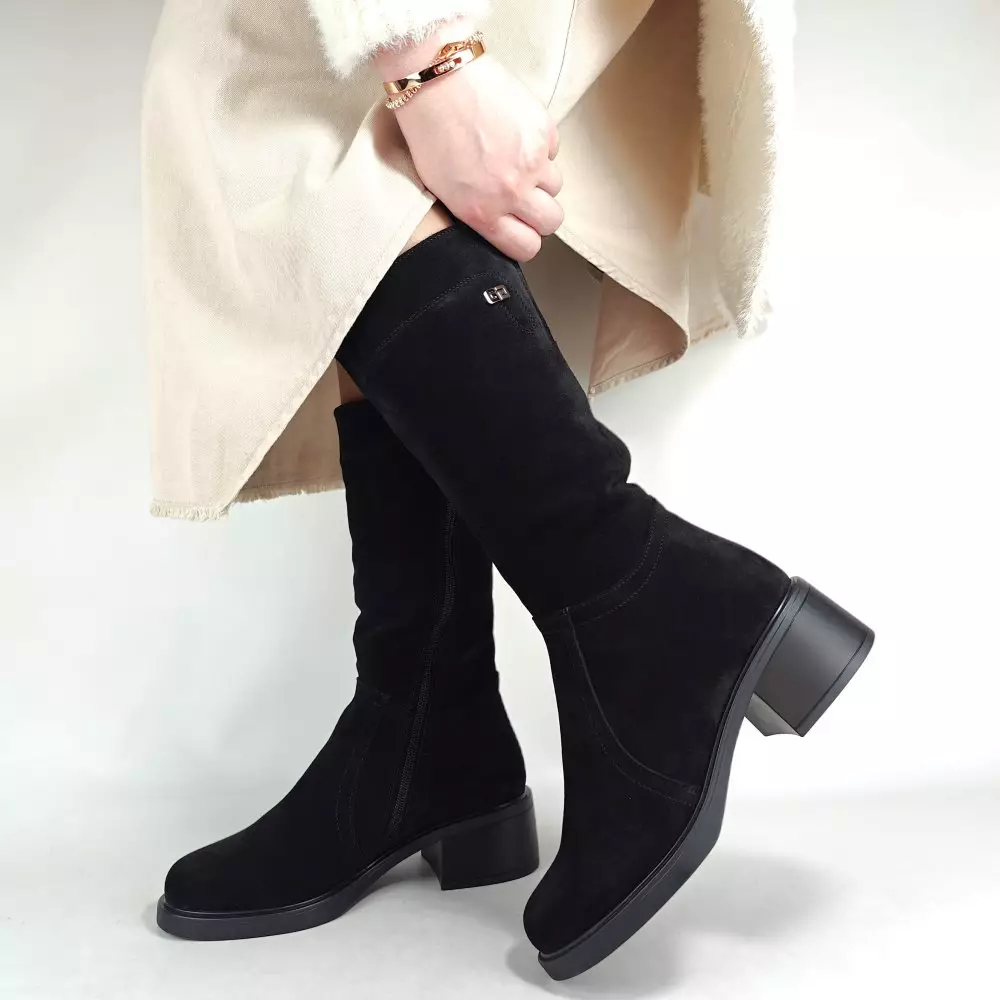 Сапоги полусапожки женские MYZ МАЙЗ кожаные молодежные натуральная кожа и замша черная мех зимние 36 37 38 39 40 41 чоботи напівчоботи жіночі натуральна замша шкіра чорна зимові хутро