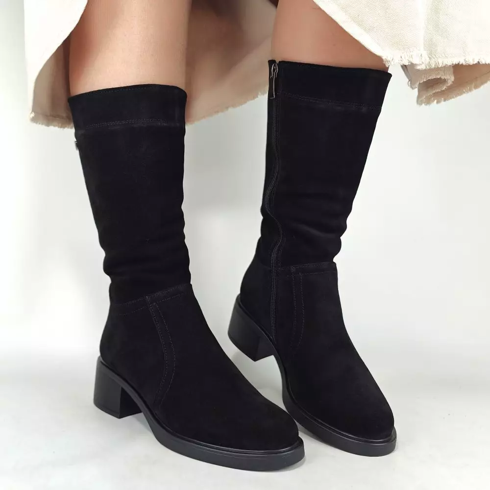 Сапоги полусапожки женские MYZ МАЙЗ кожаные молодежные натуральная кожа и замша черная мех зимние 36 37 38 39 40 41 чоботи напівчоботи жіночі натуральна замша шкіра чорна зимові хутро