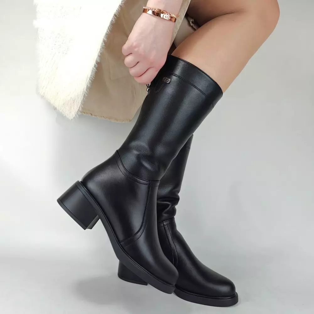 Сапоги полусапожки женские MYZ МАЙЗ кожаные молодежные натуральная кожа и замша черная мех зимние 36 37 38 39 40 41 чоботи напівчоботи жіночі натуральна замша шкіра чорна зимові хутро