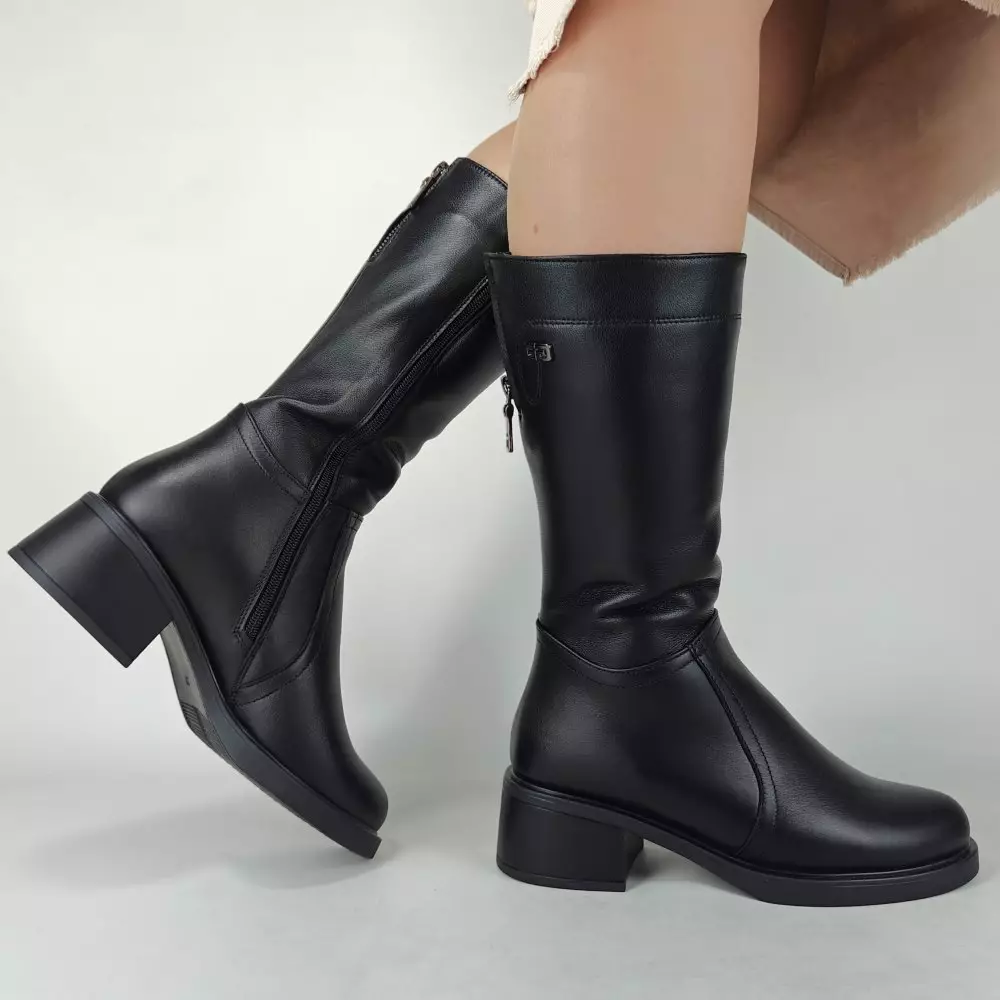 Сапоги полусапожки женские MYZ МАЙЗ кожаные молодежные натуральная кожа и замша черная мех зимние 36 37 38 39 40 41 чоботи напівчоботи жіночі натуральна замша шкіра чорна зимові хутро