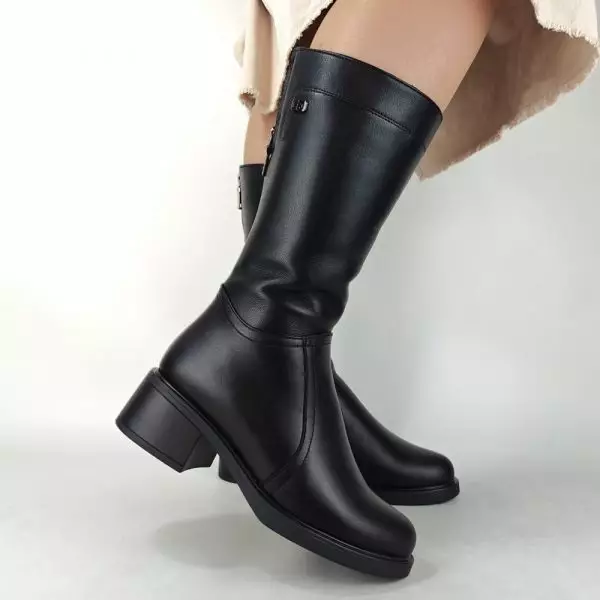 Сапоги полусапожки женские MYZ МАЙЗ кожаные молодежные натуральная кожа и замша черная мех зимние 36 37 38 39 40 41 чоботи напівчоботи жіночі натуральна замша шкіра чорна зимові хутро