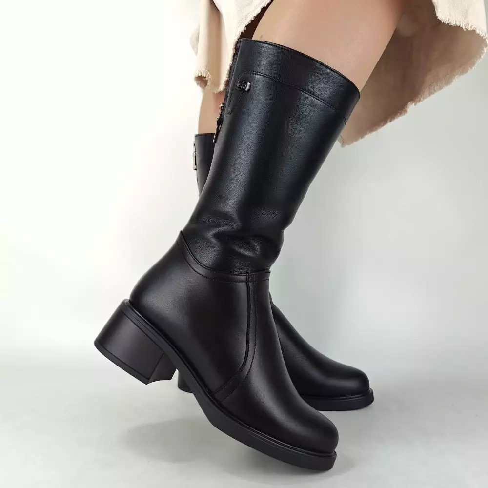 Сапоги полусапожки женские MYZ МАЙЗ кожаные молодежные натуральная кожа и замша черная мех зимние 36 37 38 39 40 41 чоботи напівчоботи жіночі натуральна замша шкіра чорна зимові хутро