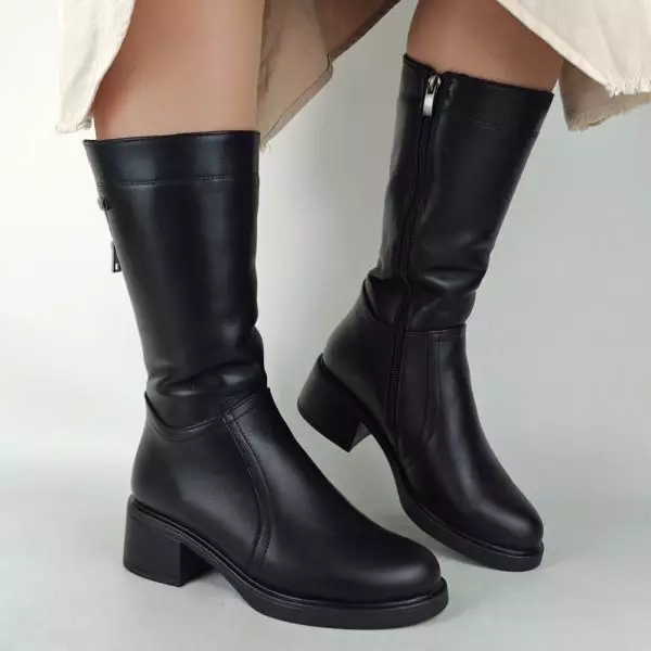 Сапоги полусапожки женские MYZ МАЙЗ кожаные молодежные натуральная кожа и замша черная мех зимние 36 37 38 39 40 41 чоботи напівчоботи жіночі натуральна замша шкіра чорна зимові хутро