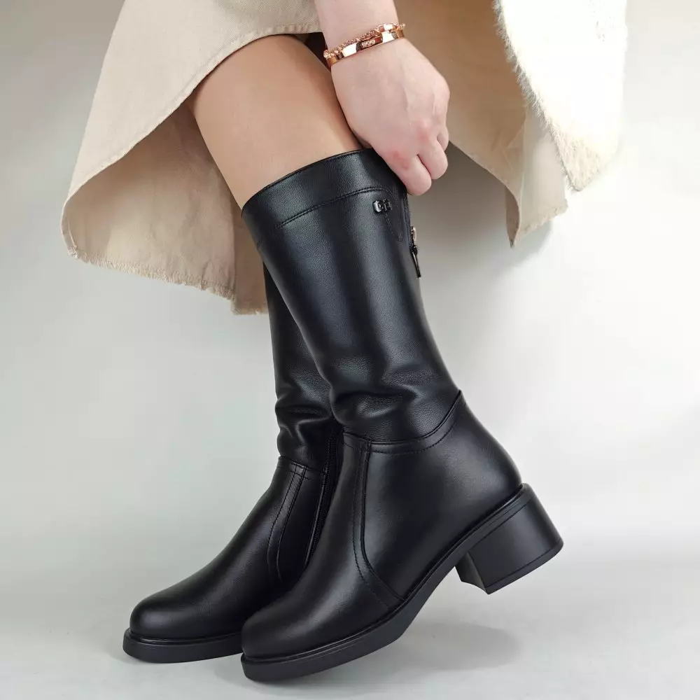 Сапоги полусапожки женские MYZ МАЙЗ кожаные молодежные натуральная кожа и замша черная мех зимние 36 37 38 39 40 41 чоботи напівчоботи жіночі натуральна замша шкіра чорна зимові хутро