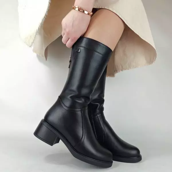 Сапоги полусапожки женские MYZ МАЙЗ кожаные молодежные натуральная кожа и замша черная мех зимние 36 37 38 39 40 41 чоботи напівчоботи жіночі натуральна замша шкіра чорна зимові хутро