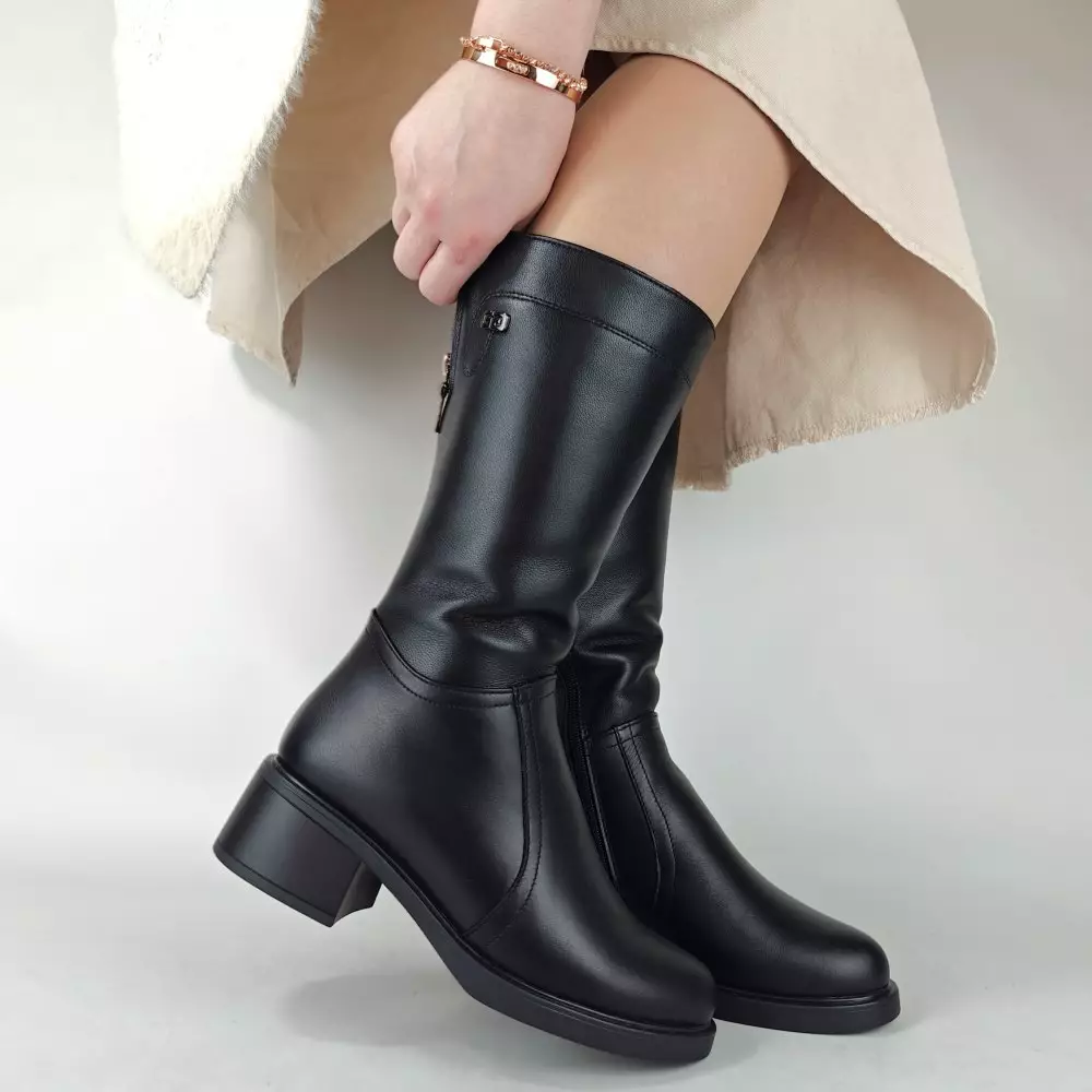 Сапоги полусапожки женские MYZ МАЙЗ кожаные молодежные натуральная кожа и замша черная мех зимние 36 37 38 39 40 41 чоботи напівчоботи жіночі натуральна замша шкіра чорна зимові хутро