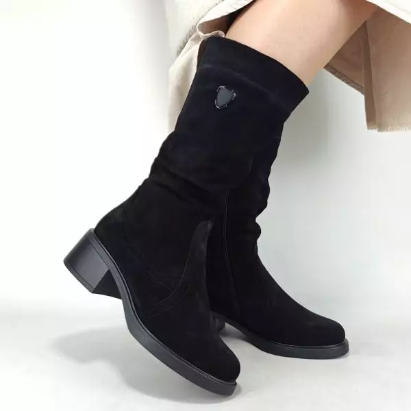 Сапоги полусапожки замшевые женские MYZ МАЙЗ кожаные молодежные натуральная кожа и замша черная мех зимние 36 37 38 39 40 41 чоботи напівчоботи жіночі натуральна замша шкіра чорна зимові хутро
