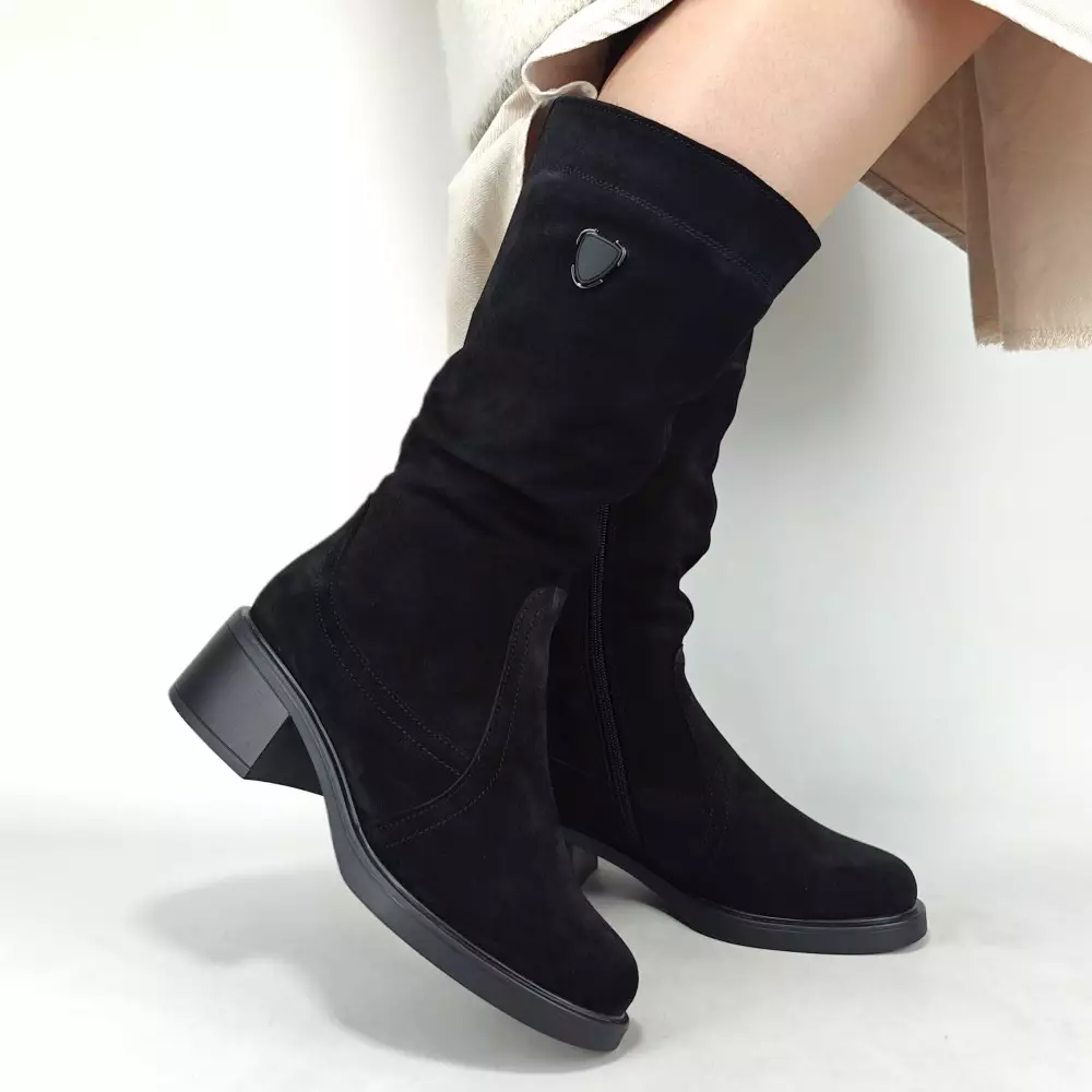 Сапоги полусапожки замшевые женские MYZ МАЙЗ кожаные молодежные натуральная кожа и замша черная мех зимние 36 37 38 39 40 41 чоботи напівчоботи жіночі натуральна замша шкіра чорна зимові хутро