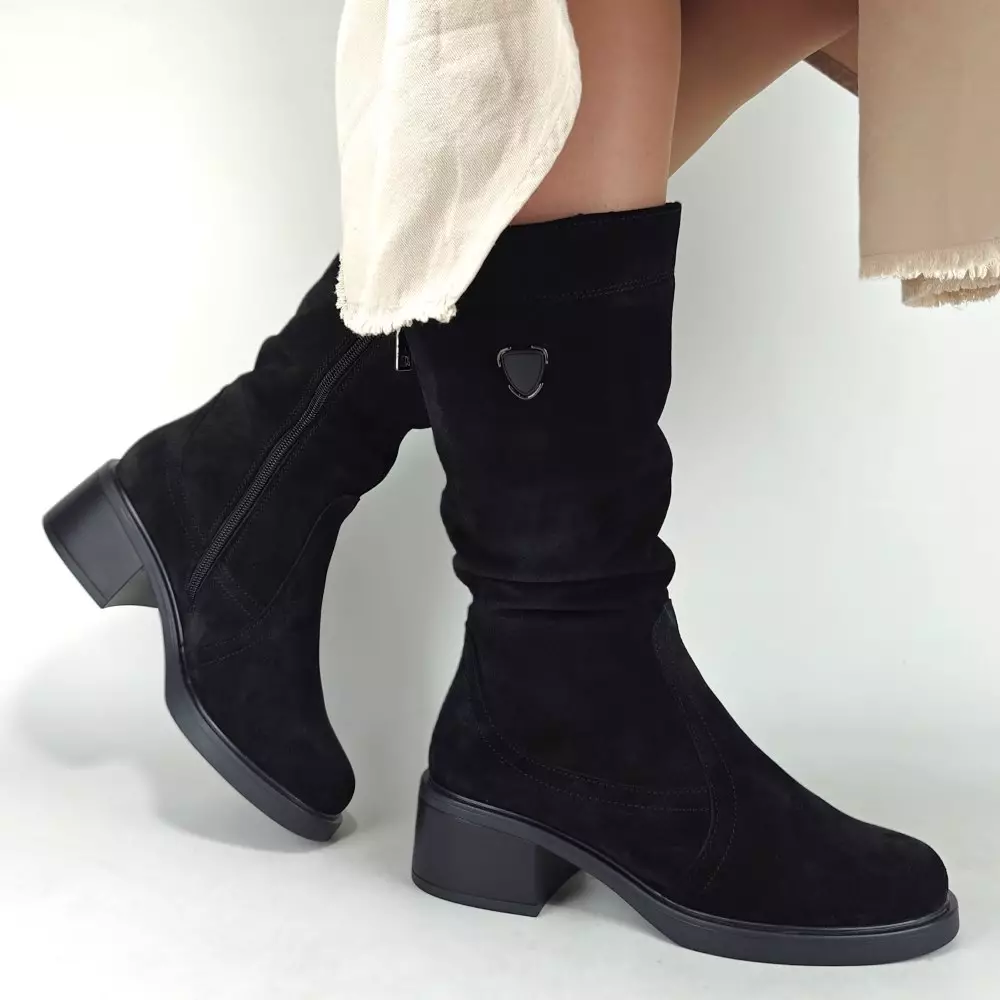 Сапоги полусапожки замшевые женские MYZ МАЙЗ кожаные молодежные натуральная кожа и замша черная мех зимние 36 37 38 39 40 41 чоботи напівчоботи жіночі натуральна замша шкіра чорна зимові хутро