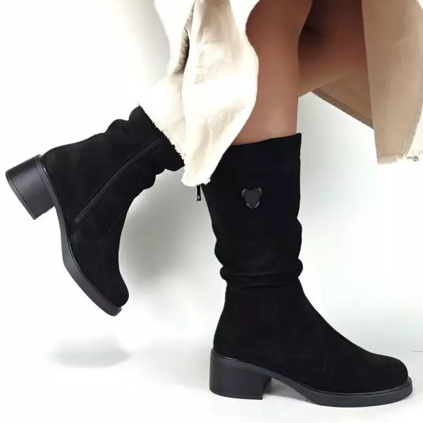 Сапоги полусапожки замшевые женские MYZ МАЙЗ кожаные молодежные натуральная кожа и замша черная мех зимние 36 37 38 39 40 41 чоботи напівчоботи жіночі натуральна замша шкіра чорна зимові хутро