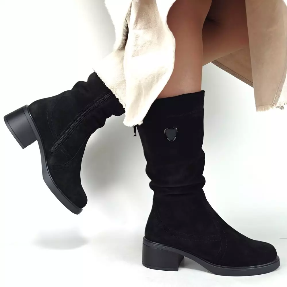 Сапоги полусапожки замшевые женские MYZ МАЙЗ кожаные молодежные натуральная кожа и замша черная мех зимние 36 37 38 39 40 41 чоботи напівчоботи жіночі натуральна замша шкіра чорна зимові хутро