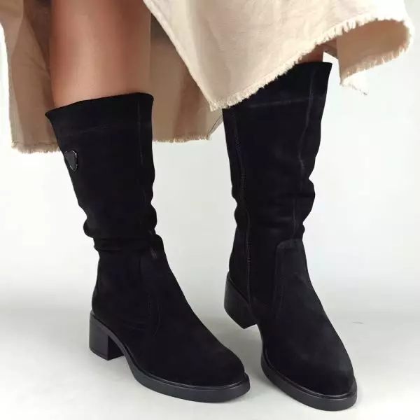 Сапоги полусапожки замшевые женские MYZ МАЙЗ кожаные молодежные натуральная кожа и замша черная мех зимние 36 37 38 39 40 41 чоботи напівчоботи жіночі натуральна замша шкіра чорна зимові хутро