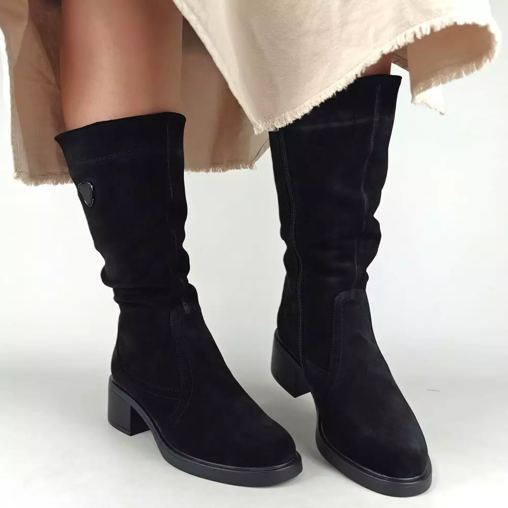 Сапоги полусапожки замшевые женские MYZ МАЙЗ кожаные молодежные натуральная кожа и замша черная мех зимние 36 37 38 39 40 41 чоботи напівчоботи жіночі натуральна замша шкіра чорна зимові хутро