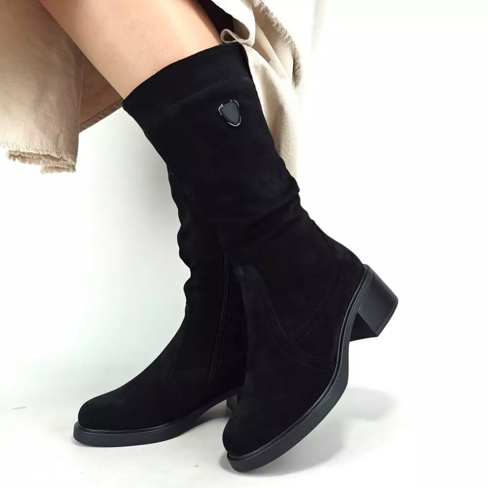 Сапоги полусапожки замшевые женские MYZ МАЙЗ кожаные молодежные натуральная кожа и замша черная мех зимние 36 37 38 39 40 41 чоботи напівчоботи жіночі натуральна замша шкіра чорна зимові хутро