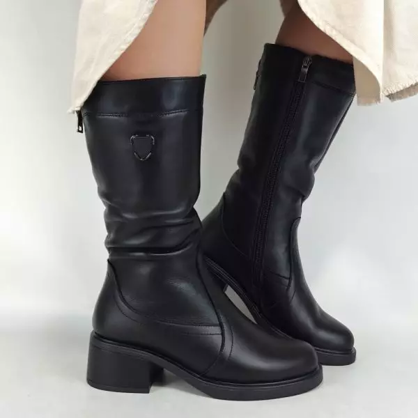 Сапоги полусапожки женские MYZ МАЙЗ кожаные молодежные натуральная кожа и замша черная мех зимние 36 37 38 39 40 41 чоботи напівчоботи жіночі натуральна замша шкіра чорна зимові хутро