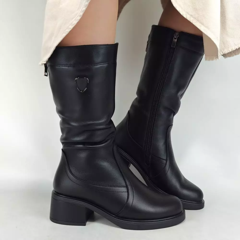 Сапоги полусапожки женские MYZ МАЙЗ кожаные молодежные натуральная кожа и замша черная мех зимние 36 37 38 39 40 41 чоботи напівчоботи жіночі натуральна замша шкіра чорна зимові хутро