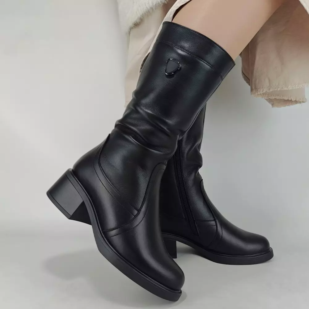 Сапоги полусапожки женские MYZ МАЙЗ кожаные молодежные натуральная кожа и замша черная мех зимние 36 37 38 39 40 41 чоботи напівчоботи жіночі натуральна замша шкіра чорна зимові хутро