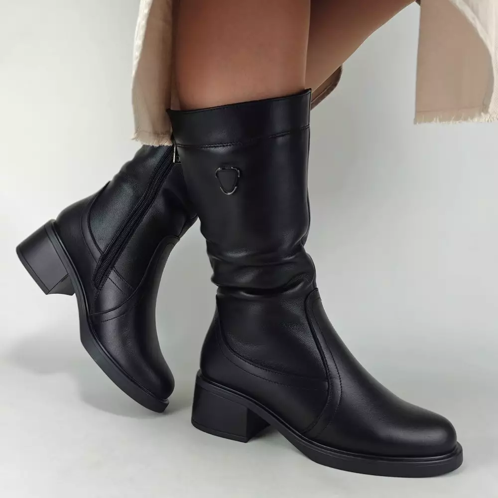 Сапоги полусапожки женские MYZ МАЙЗ кожаные молодежные натуральная кожа и замша черная мех зимние 36 37 38 39 40 41 чоботи напівчоботи жіночі натуральна замша шкіра чорна зимові хутро