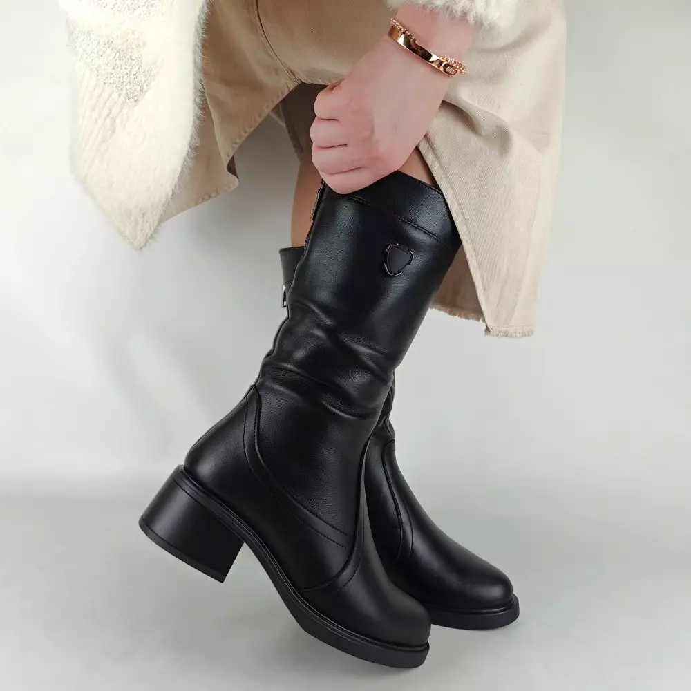 Сапоги полусапожки женские MYZ МАЙЗ кожаные молодежные натуральная кожа и замша черная мех зимние 36 37 38 39 40 41 чоботи напівчоботи жіночі натуральна замша шкіра чорна зимові хутро
