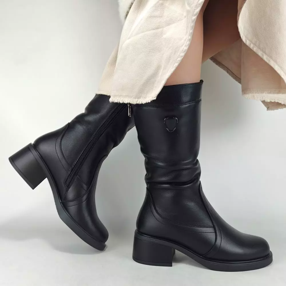 Сапоги полусапожки женские MYZ МАЙЗ кожаные молодежные натуральная кожа и замша черная мех зимние 36 37 38 39 40 41 чоботи напівчоботи жіночі натуральна замша шкіра чорна зимові хутро